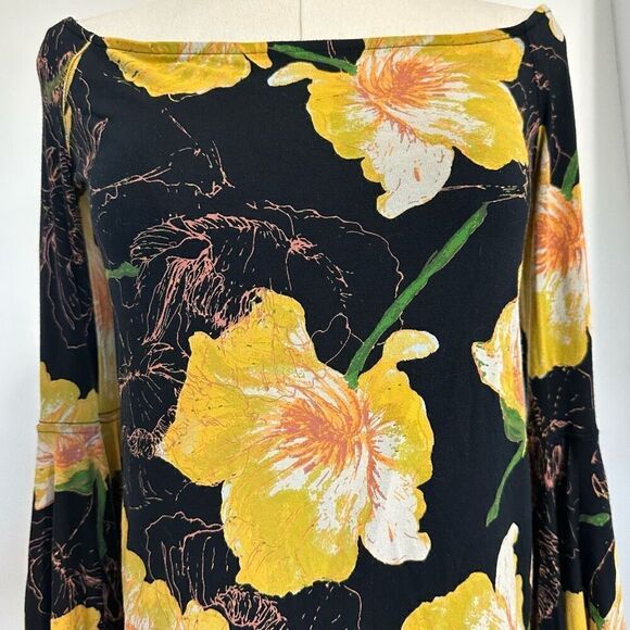 Free People Floral Birds of Paradise Off-shoulder Top M Bell Slv Boho Festival - Picture 7 of 13